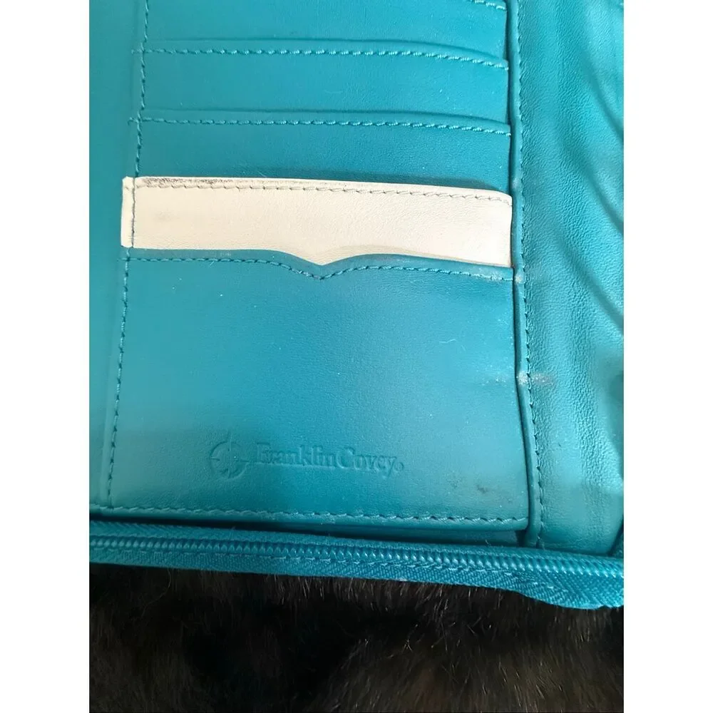 Franklin Covey Teal Blue Leather Planner Folder  11x12.5